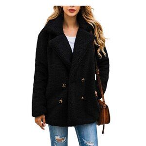 Pretty Garden Cozy Womens Double-Breasted Black Shacket Coat Size Small Warm